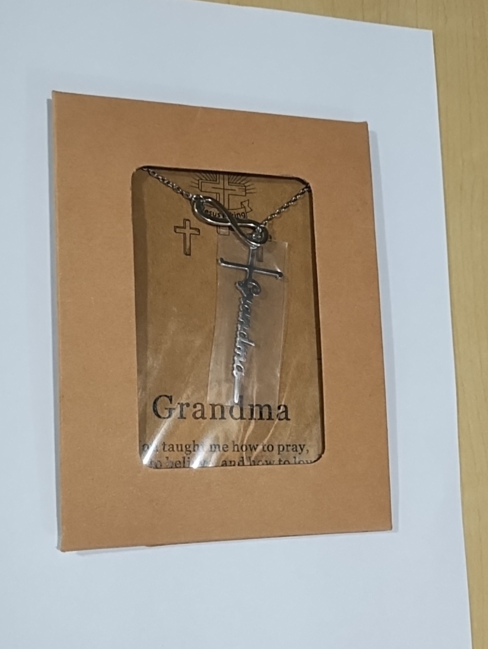 Grandma Script Cross Necklace - Silver